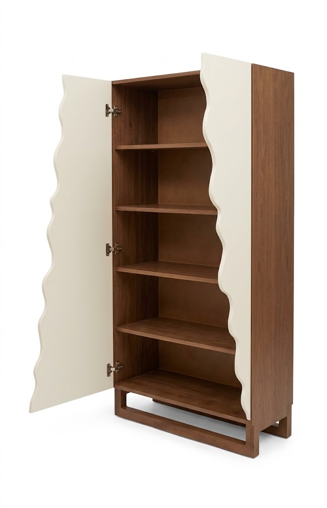 Modern Wavy Edge Two-Tone Tall Storage Cabinet & Shoe Armoire