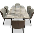 Modern Polished Faux Marble Dining Table with Contrast Stitched Chairs (6-Seater Set)