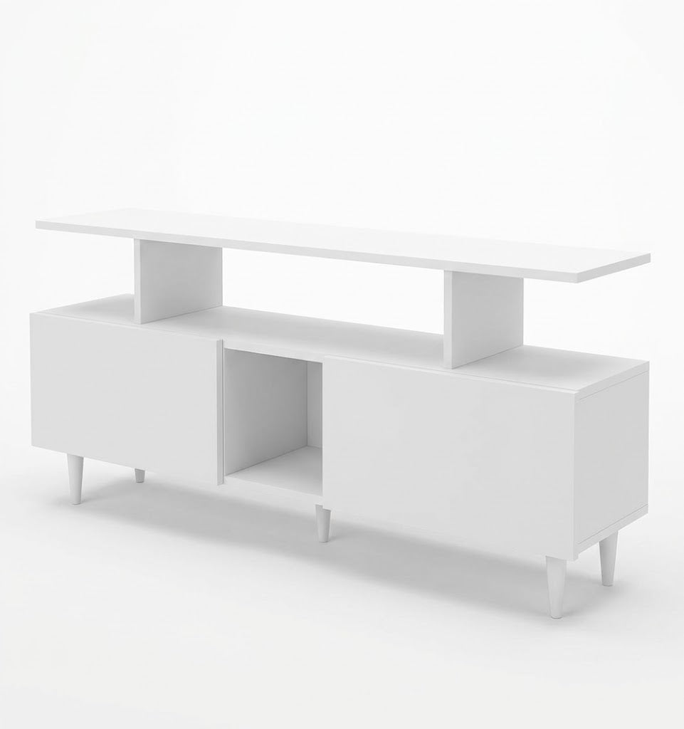 Modern Minimalist White Open-Shelf TV Stand & Media Console