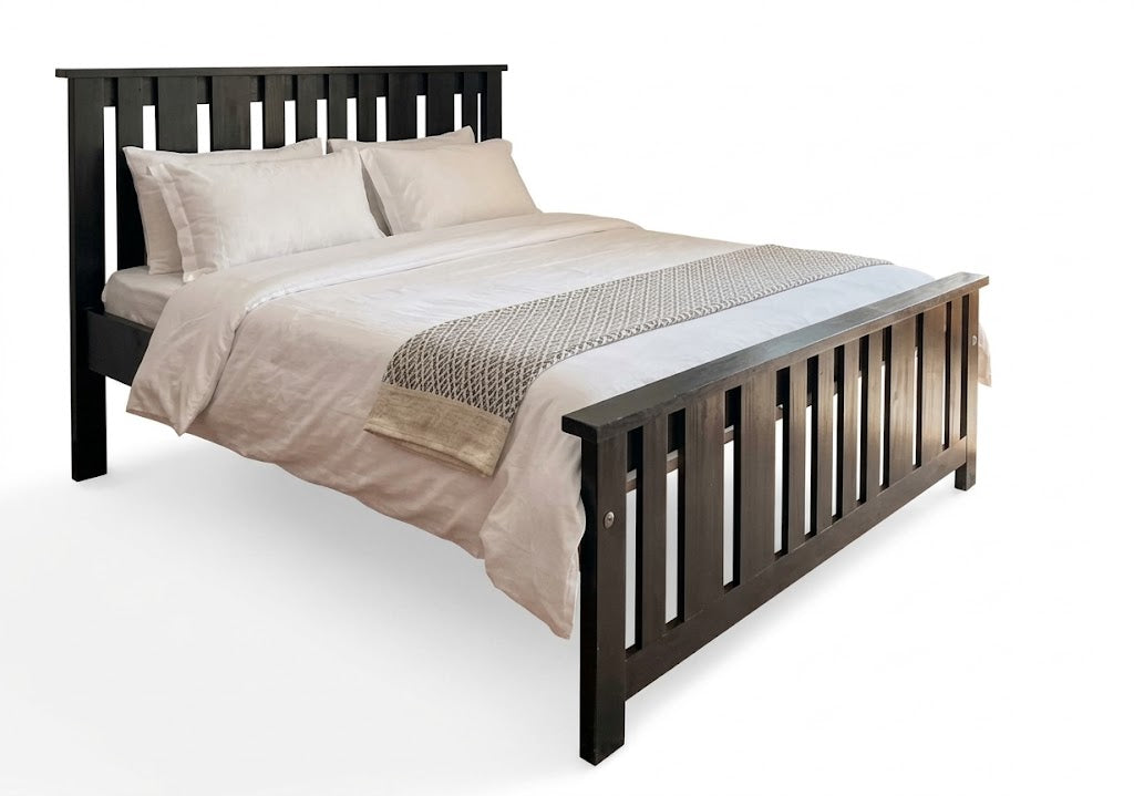 Solid Wood Slatted Platform Bed Frame with High Headboard & Footboard