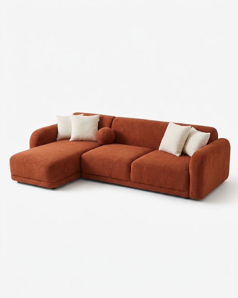Modern Low-Profile Modular Sectional L-Shape Sofa in Terracotta / Rust ...