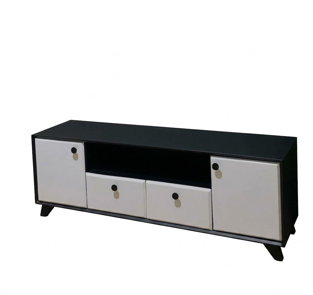Modern Two-Tone Black & White TV Stand Media Console