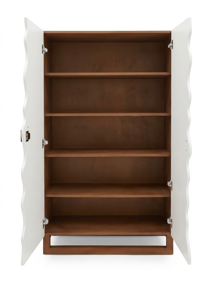 Modern Wavy Edge Two-Tone Tall Storage Cabinet & Shoe Armoire