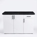 Fluted White Sideboard Cabinet with Black Marble Top