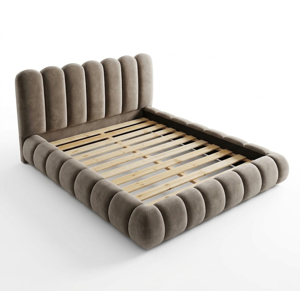 Fluted Vertical Channel-Tufted Soft Velvet Platform Bed Frame