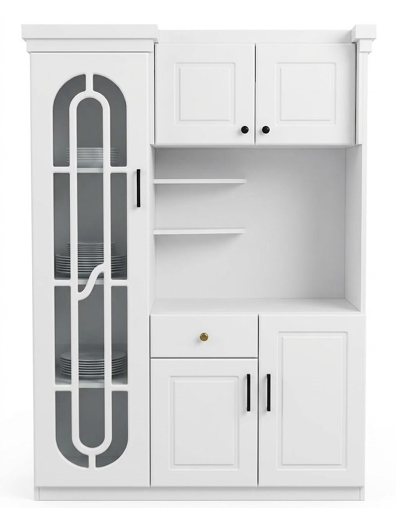White Multi-Functional Kitchen Hutch & Grocery Display Cabinet