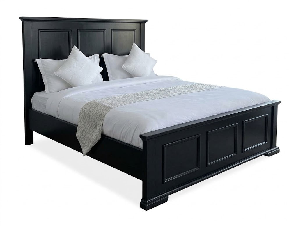 Solid Wood Raised-Panel Bed Frame with High Headboard & Low Footboard