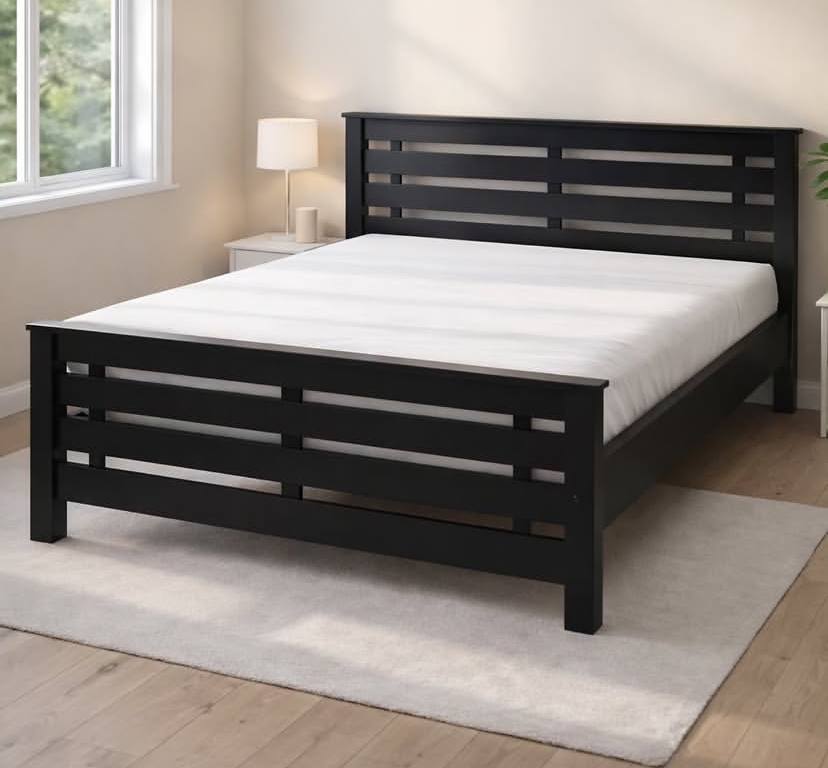 Solid Wood Slatted Platform Bed Frame with High Headboard & Footboard