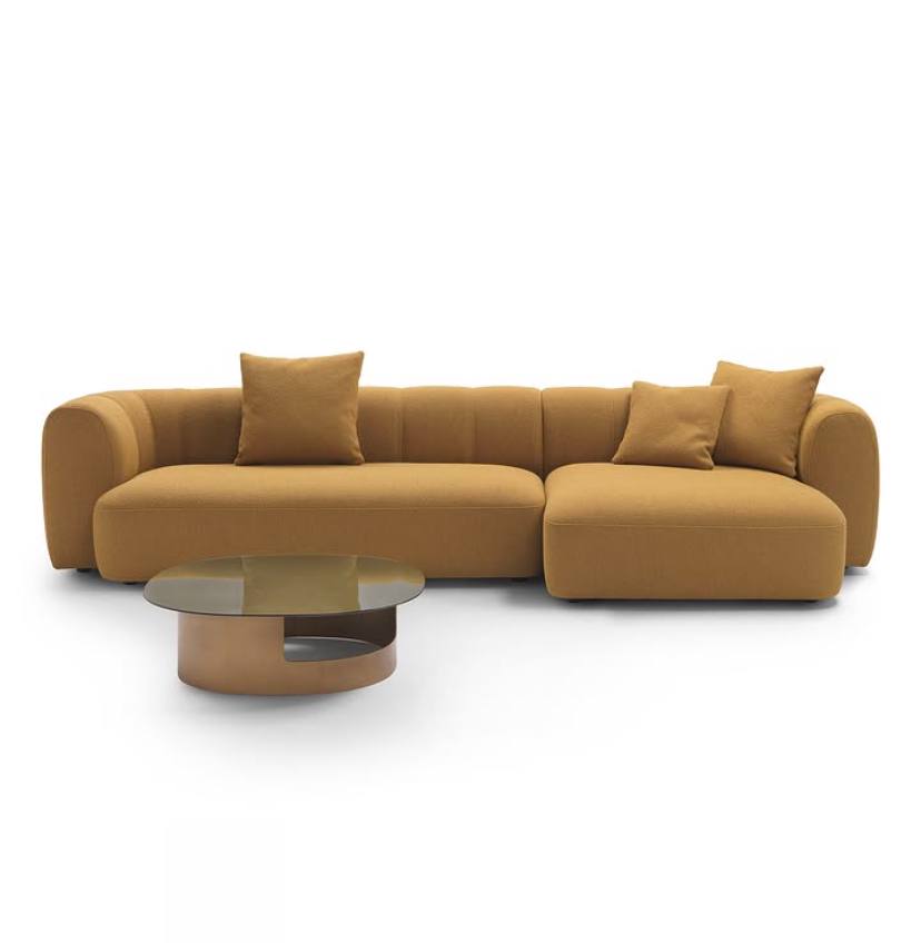 Modern Low-Profile Modular Curved Sectional Sofa & Glass Coffee Table Set