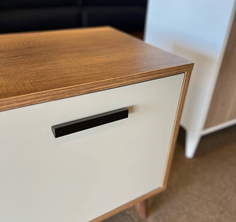 Mid-Century Modern Walnut & Off-White TV Stand Console