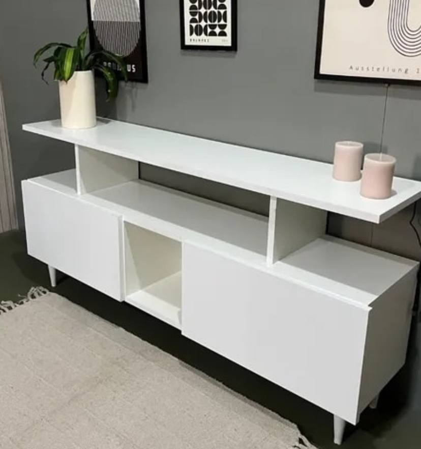 Modern Minimalist White Open-Shelf TV Stand & Media Console