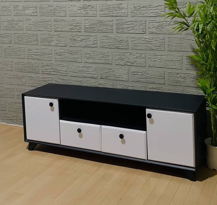 Modern Two-Tone Black & White TV Stand Media Console
